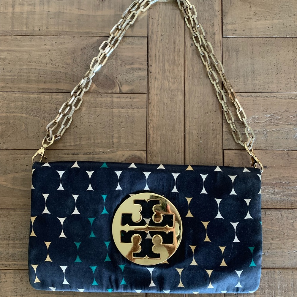 Tory Burch Black, Gold, and Green Shoulder Purse
